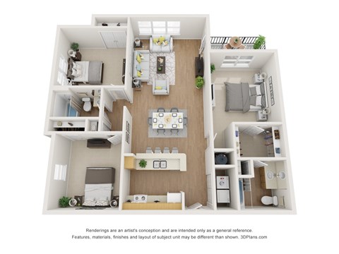 Floor plan for 3 beds, 2 baths, 1283 sqft